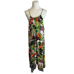 TRINA TURK Asymmetric Hem Navy Orange Green Floral Swirl Tank Dress size 14 Yuna